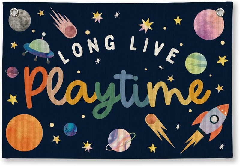 ShowDraven Playroom Wall Decor, Kids Toddler Boy Playroom Space Nursery Decor Hanging Linen Banner, Play Room Wall Decor for Kids Boys Nursery, 20x30 Inch - Image 1